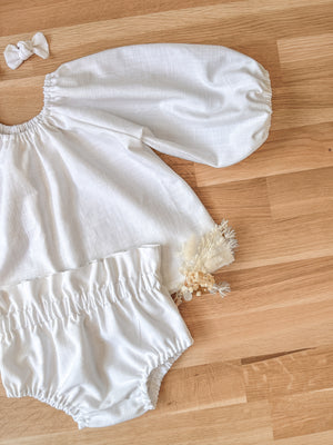 Balloon Sleeve Blouse - White Linen