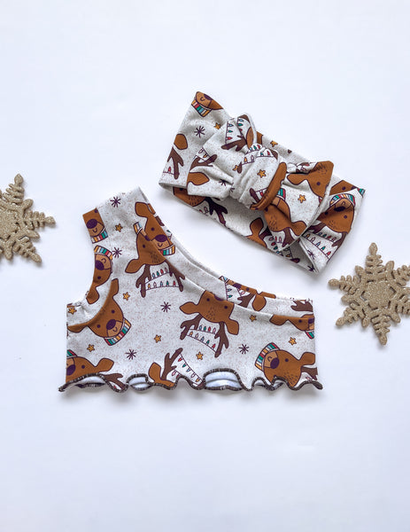 One Shoulder Crop Top - Reindeer