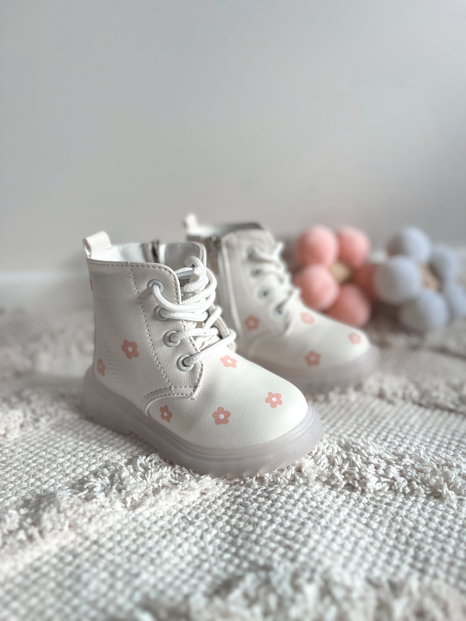 White Lace Up Boots/ Custom Daisy Painted Boots ONE SIZE 28 IN STOCK (AU10)