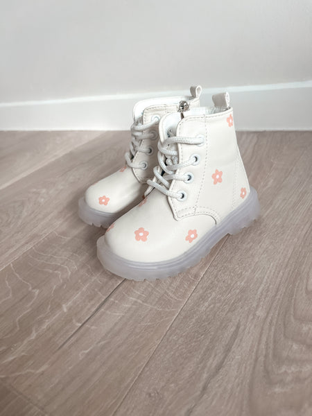 White Lace Up Boots/ Custom Daisy Painted Boots ONE SIZE 28 IN STOCK (AU10)